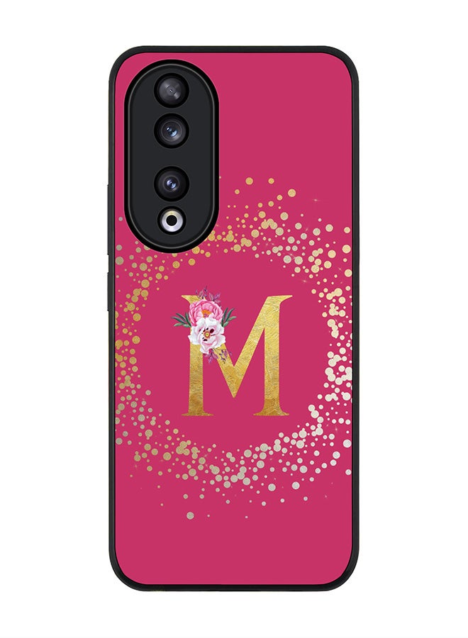 Stylizedd Rugged Black edge case for Honor 90 5G, Slim fit Flexible Thin Cover - Custom Monogram Initial Letter Floral Pattern Alphabet - M ( Deep Pink Rose ) - Image 1
