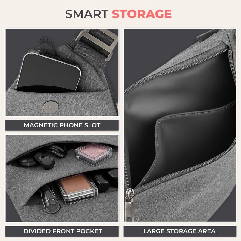 FlyHugz Anti-Theft Crossbody Sling Bag for Travel - Gray Canvas, Multi-Pocket Design for Men & Women, RFID Protection, Water-Resistant - Image 3