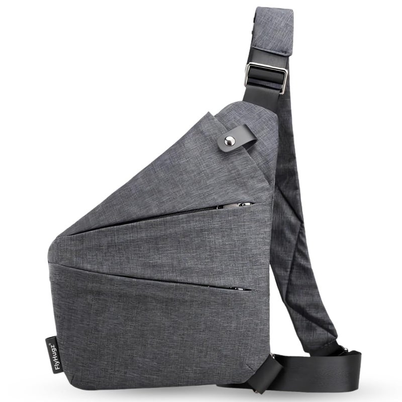 FlyHugz Anti-Theft Crossbody Sling Bag for Travel - Gray Canvas, Multi-Pocket Design for Men & Women, RFID Protection, Water-Resistant - Image 1