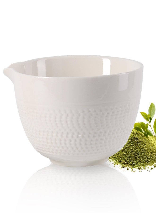 CAMATET Matcha Bowl with Spout, 500 ml/18 oz Ceramic Matcha Mixing Bowl, Japanese Ceremonial Matcha Chawan for Matcha Powder/Salad/Fruit/Soup/Tea - White - Image 1