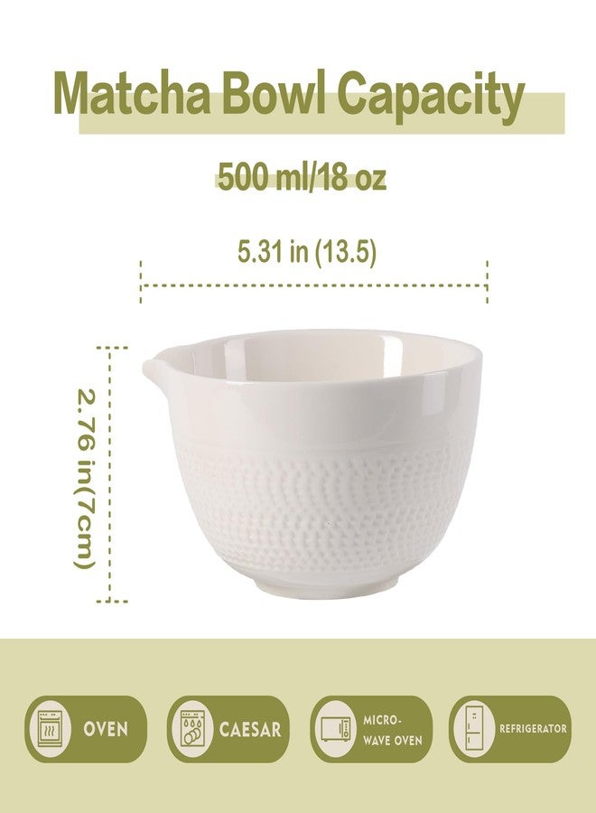 CAMATET Matcha Bowl with Spout, 500 ml/18 oz Ceramic Matcha Mixing Bowl, Japanese Ceremonial Matcha Chawan for Matcha Powder/Salad/Fruit/Soup/Tea - White - Image 2