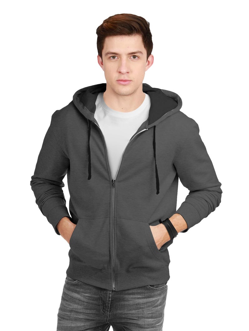 fanideaz Men's Cotton Hooded Sweatshirt with Zip_DarkMelange_S - Image 1