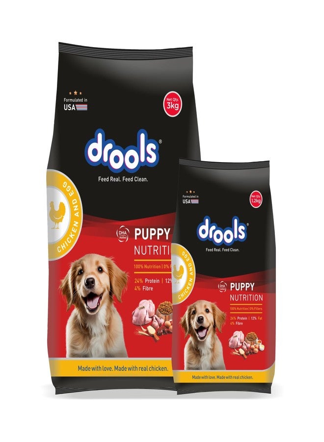 Drools Puppy Dry Dog Food 4.2kg (3kg + 1.2kg Free) | Chicken & Egg Flavour | Supports Active Behaviour | Digestive Health & Immunity | Better Digestibility - Image 1