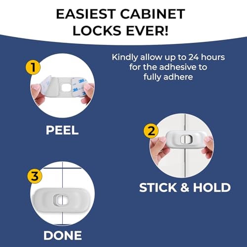 BASEEFY 6 Pcs Baby Proof Cabinet Locks – Multi-Purpose Child Safety Adhesive Locks for Fridge, Cupboard, Drawer, Closet & Sliding Windows (White) - Image 4