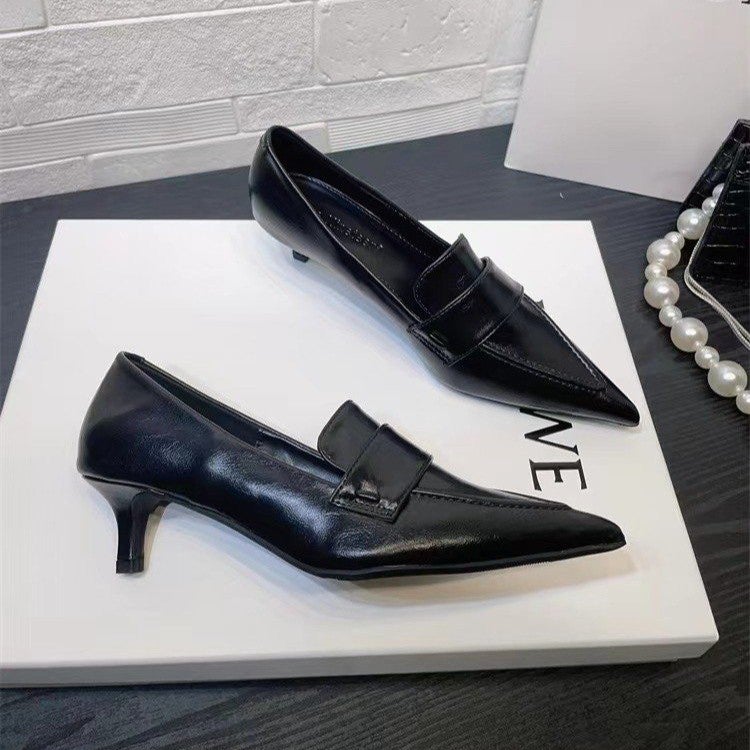French European and American style high heels 2024 spring and autumn stiletto heel deep mouth pointed single shoes temperament mid heel commuter professional womens shoes Brown - Image 2