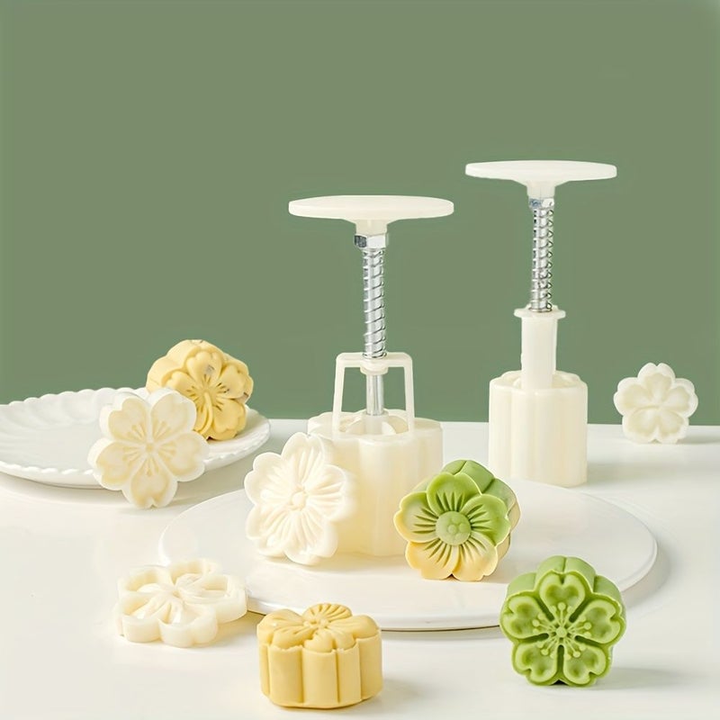Cherry Blossom Mooncake Mold 1pc With 4 Flower Patterns For DIY Pastry Cookie Stamps Baking Tool - Image 2