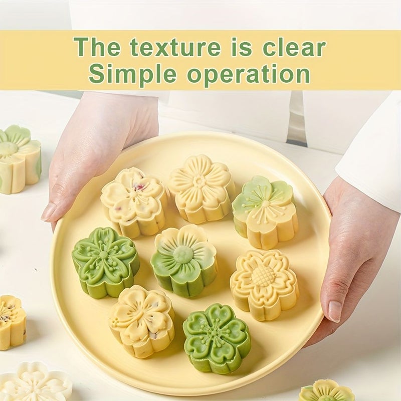 Cherry Blossom Mooncake Mold 1pc With 4 Flower Patterns For DIY Pastry Cookie Stamps Baking Tool - Image 3