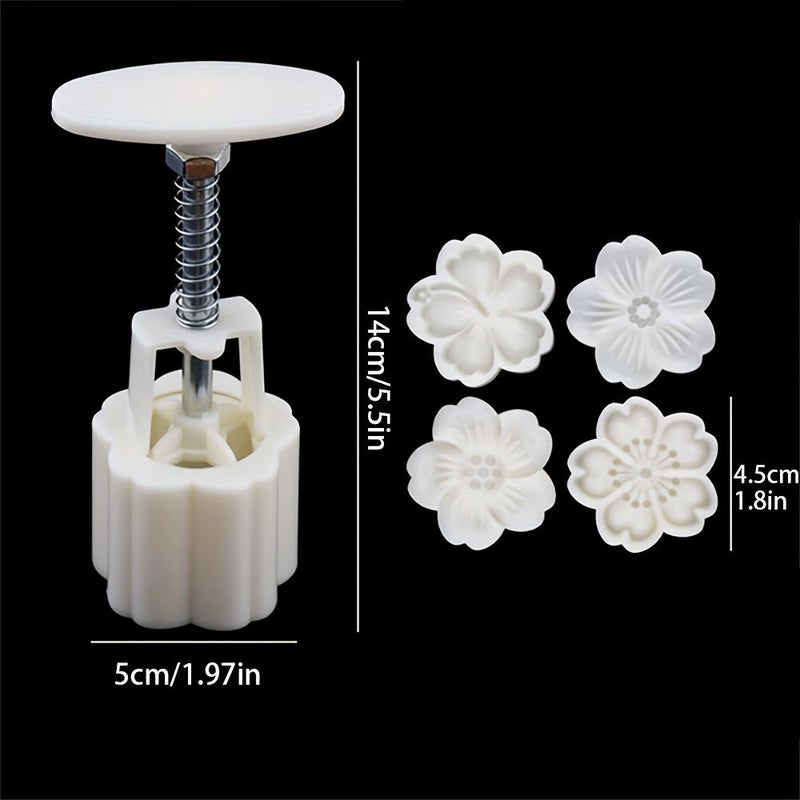 Cherry Blossom Mooncake Mold 1pc With 4 Flower Patterns For DIY Pastry Cookie Stamps Baking Tool - Image 4