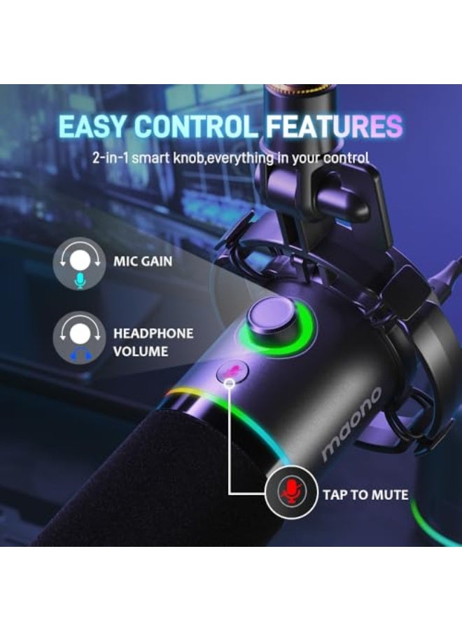 ماونو ميكروفون بودكاست MAONO XLR/USB، ميكروفون ديناميكي للكمبيوتر للتسجيل والبث والألعاب والتعليق الصوتي، ميكروفون معدني مع برنامج، زر كتم الصوت، مدخل سماعة، زر التحكم في الجاج وفتحة الصوت - PD200X - Image 5