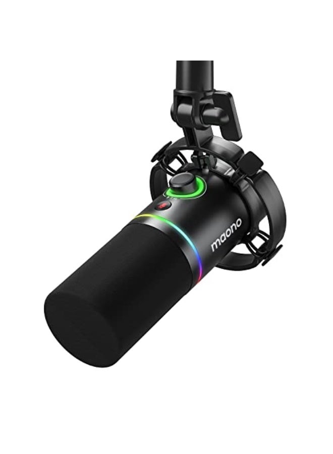 ماونو ميكروفون بودكاست MAONO XLR/USB، ميكروفون ديناميكي للكمبيوتر للتسجيل والبث والألعاب والتعليق الصوتي، ميكروفون معدني مع برنامج، زر كتم الصوت، مدخل سماعة، زر التحكم في الجاج وفتحة الصوت - PD200X - Image 1