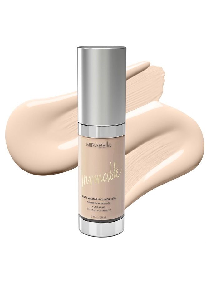 Mirabella Invincible Anti-Aging Full Coverage HD Liquid Foundation, Porcelain 0 - Moisture-Rich Formula Minimizes Acne, Fine Lines & Wrinkles for Smoother & Brighter Skin - Paraben-Free & Cruelty-Free - Image 1