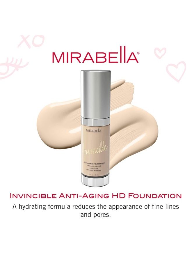 Mirabella Invincible Anti-Aging Full Coverage HD Liquid Foundation, Porcelain 0 - Moisture-Rich Formula Minimizes Acne, Fine Lines & Wrinkles for Smoother & Brighter Skin - Paraben-Free & Cruelty-Free - Image 2