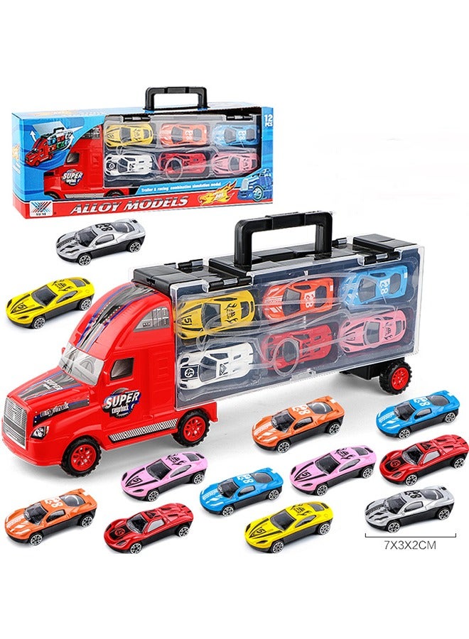 Foldable toy truck 8Pcs Racer Vehicle With Container Truck  Catapult folding container truck toy Folding container toy car Alloy car toy set Multi layer storage Boy's toy car - Image 3