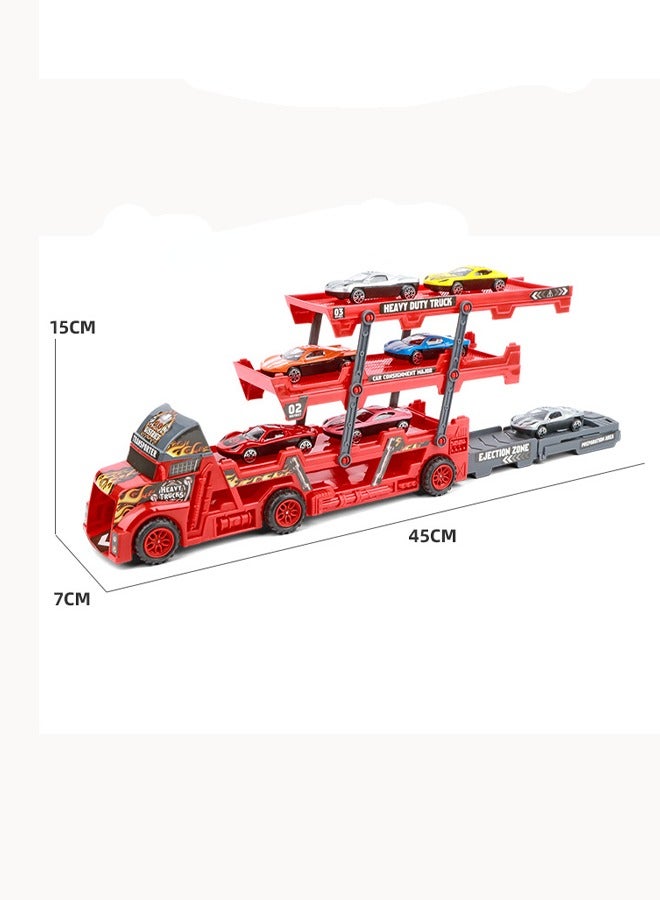 Foldable toy truck 8Pcs Racer Vehicle With Container Truck  Catapult folding container truck toy Folding container toy car Alloy car toy set Multi layer storage Boy's toy car - Image 2