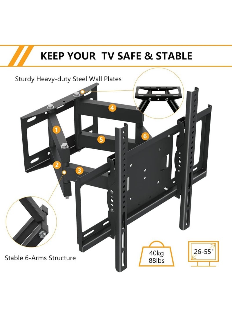 TV Wall Mount Stand for 32-75 Inch TVs - Dual Articulating Arms, Tilt Swivel Extension Wall Mount TV Bracket for Flat Curved LED LCD Screen TVs, Universal Stand Holds Up to 50kg - Image 2