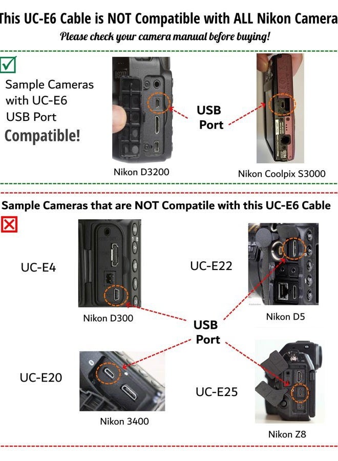 ienza USB Cable Photo Transfer Charger Cord UC-E6 for Nikon D3300 D750 D5300 D7200 D3200, Coolpix B500, Select Coolpix & DSLR (Please See Product Pictures & Complete List of Compatible Nikon Models Below) - Image 2