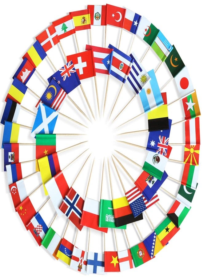 Anley Assorted 100 Different Countries Toothpick Flag - Vivid Double Sided Print & Solid Smooth Pick - Party Decoration Cocktail Fruit Stick Cupcakes Toppers(100 pcs) - Image 1