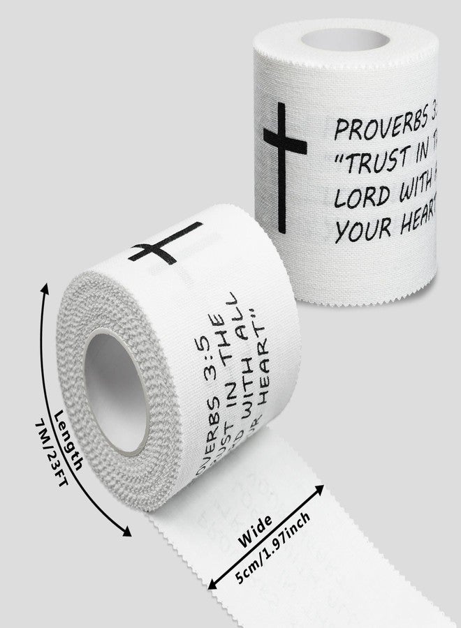 Eaureum 2Pcs Christian Athletic Tape 2IN X 23FT Cotton Zinc Oxied White Sports Tape for Sports, Cross Athletic Wrist Tape for Tennis, Religious Bible Verse Athlete Tape Christian Gifts for Men Women - Image 2