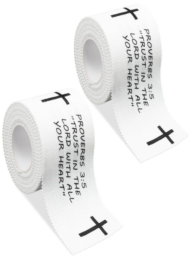 Eaureum 2Pcs Christian Athletic Tape 2IN X 23FT Cotton Zinc Oxied White Sports Tape for Sports, Cross Athletic Wrist Tape for Tennis, Religious Bible Verse Athlete Tape Christian Gifts for Men Women - Image 1