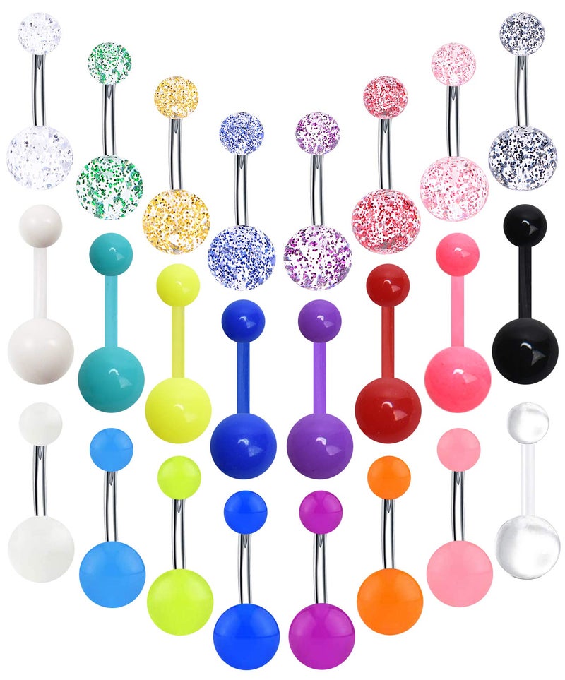 EVELICAL 24Pcs 14G Stainless Steel Belly Button Rings for Women Acrylic Screw Navel Bars Body Piercing Jewelry Style 3 - Image 1