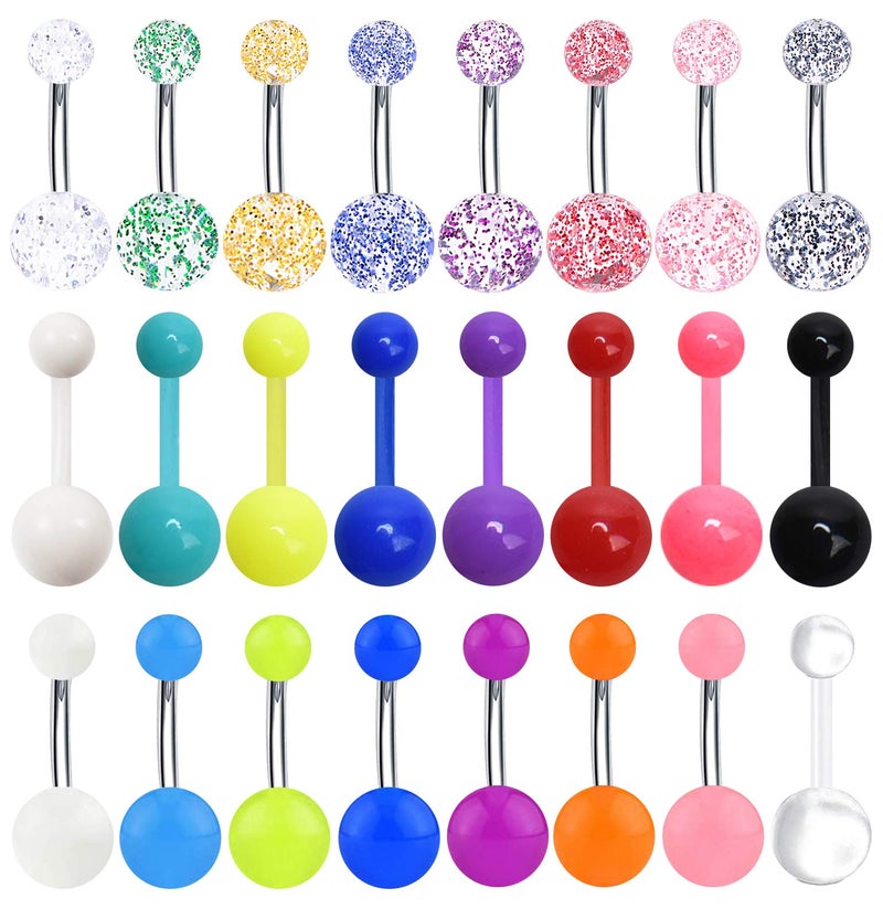EVELICAL 24Pcs 14G Stainless Steel Belly Button Rings for Women Acrylic Screw Navel Bars Body Piercing Jewelry Style 3 - Image 2