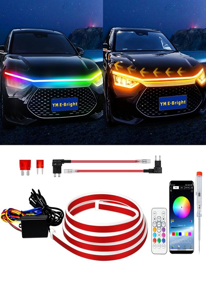 YM EBright YM E-Bright Car Led Lights Exterior RGB Hood Light Strip Waterproof Multicolor Dynamic Scan Start Up Hoodbeam Kit DRL Daytime Running Lights for Cars,Truck,SUV,APP Control,12V 70inch - Image 1
