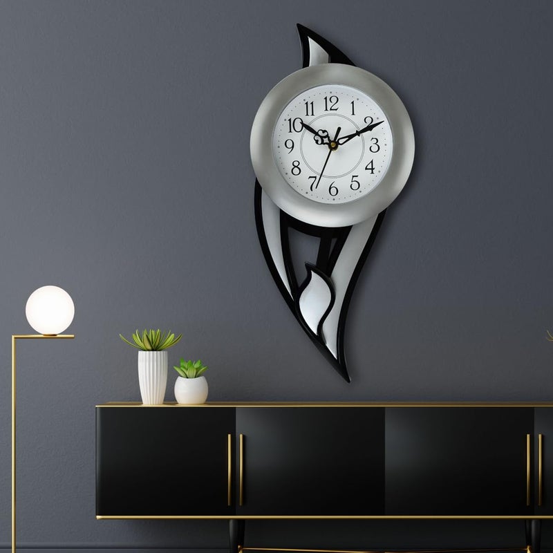 Harbour Analog Latest Stylish New Models Wall Clock with Pendulum for Home Living Room Hall Bedroom Size Height 42 CM X Width 175 CM lqsff Silver