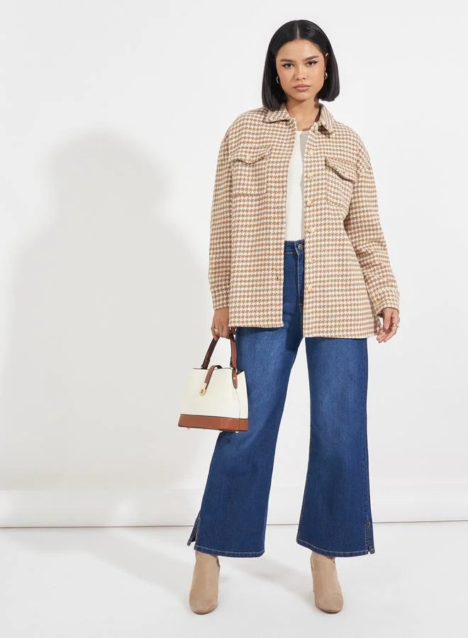 Styli Oversized Longline Houndstooth Shacket