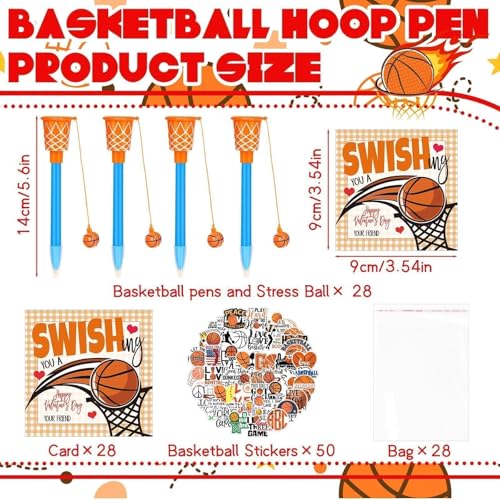 Gosodeny 28 Set Basketball Party Favor Set with Mini Hoop Pens Stickers Exchange Cards and Gift Bags Bulk Gifts Sports Birthday Goodie Bag Fillers for Adult - Image 5
