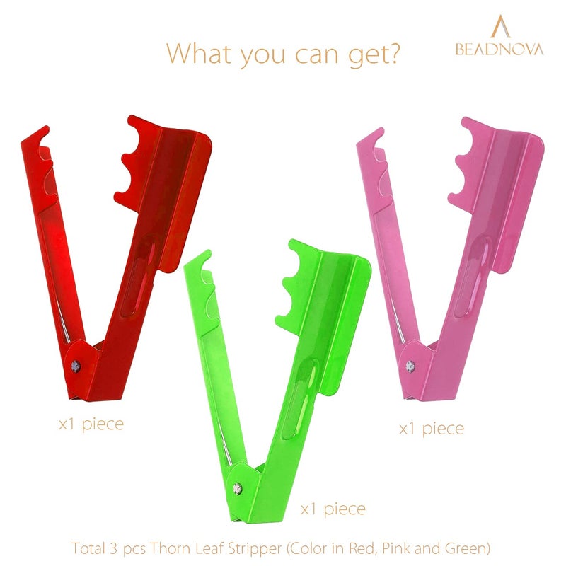 BEADNOVA Rose Thorn Stripping Tool Stripper Metal Stripper Thorn Remover for Floral DIY and Gardening (3pcs, Red Green and Pink) - Image 3