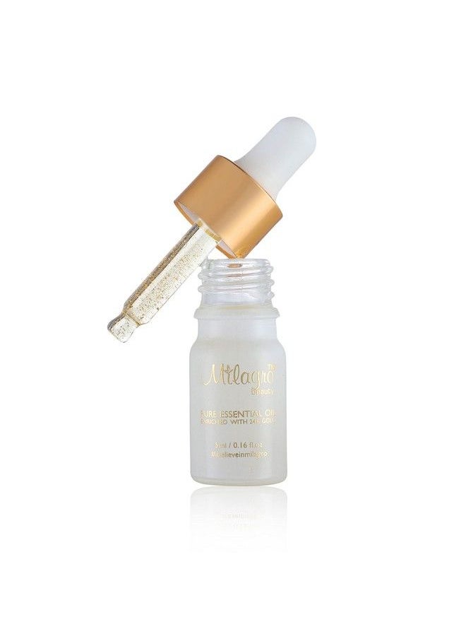 Milagro Beauty - زيت أساسي نقي بأوراق الذهب 24 قيراط مع جودة عشبة الليمون وعباد الشمس واللوز لترطيب البشرة ومضاد للشيخوخة ولمسة نهائية من كريم الأساس الندي (5 مل) - Image 1