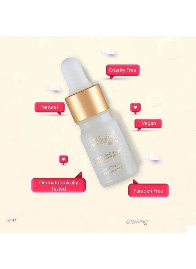 Milagro Beauty - زيت أساسي نقي بأوراق الذهب 24 قيراط مع جودة عشبة الليمون وعباد الشمس واللوز لترطيب البشرة ومضاد للشيخوخة ولمسة نهائية من كريم الأساس الندي (5 مل) - Image 1