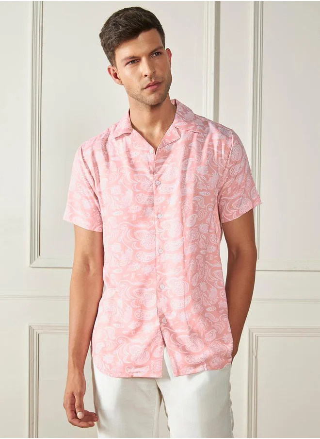 Dennis Lingo Paisley Print Casual Shirt with Button Placket by Styli