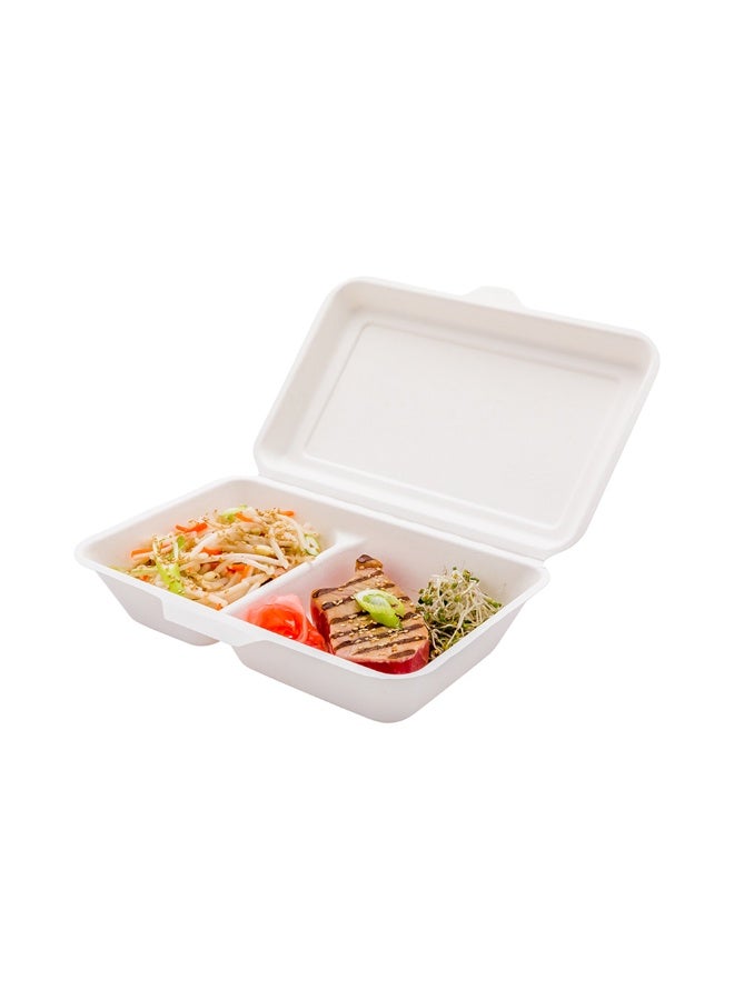 Restaurantware Bagasse Take Out Container, Bagasse To Go Box, Clamshell - Durable All Natural, Premium Disposable Material - 2 Compartments - 34 oz - 13" x 9" - 100ct Box - Image 2