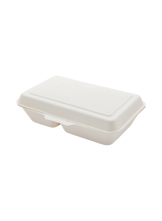 Restaurantware Bagasse Take Out Container, Bagasse To Go Box, Clamshell - Durable All Natural, Premium Disposable Material - 2 Compartments - 34 oz - 13" x 9" - 100ct Box - Image 1