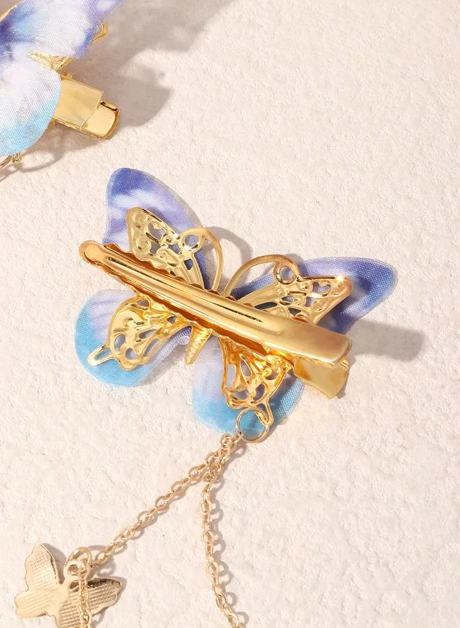 Take Two Pack of 2 - Multi-Color Butterfly Hair Clips with Dangle Charms