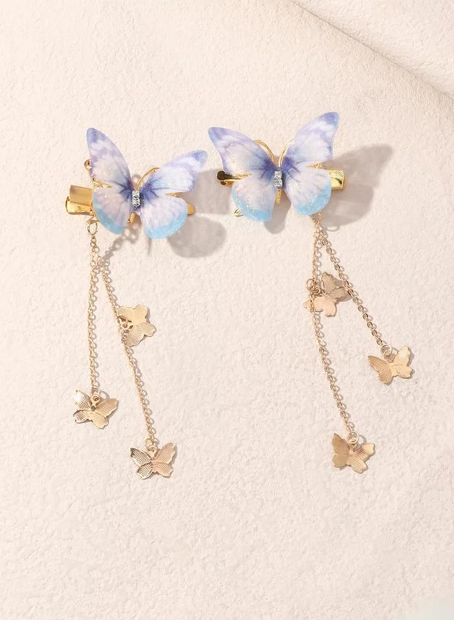 Take Two Pack of 2 - Multi-Color Butterfly Hair Clips with Dangle Charms