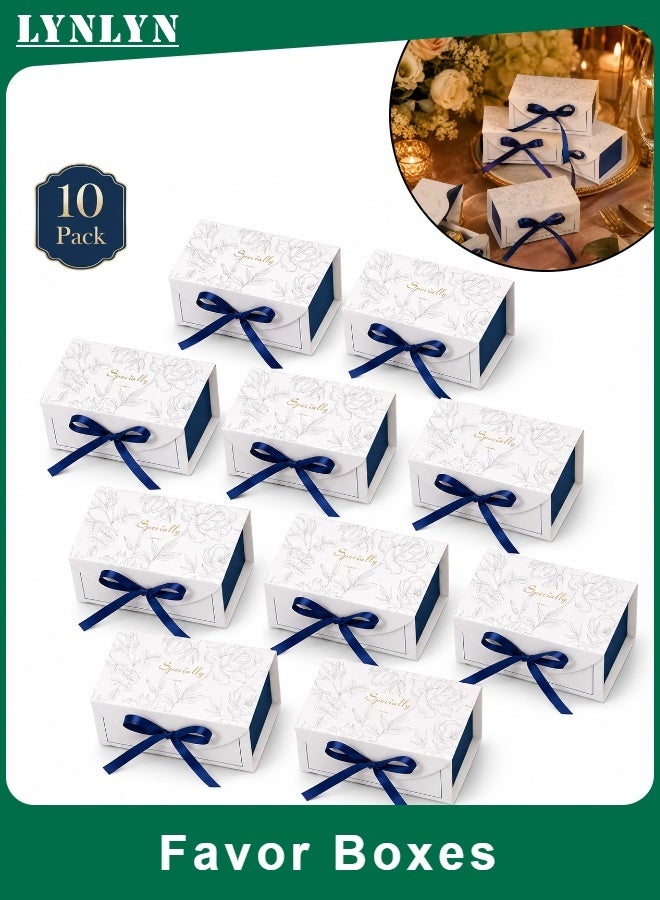 LYNLYN 10 Pack Elegant Gift Boxes, Wedding Favor Boxes, Blue Ribbon Candy Boxes for Sweets Small Gifts Party Favors Special Occasions - Image 1