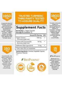 Nature's Nutrition Turmeric Curcumin with BioPerine 95% Curcuminoids 1950mg with Black Pepper for Best Absorption, Made in USA, Most Powerful Joint Support, Turmeric Supplement Pills by Natures Nutrition - 180 Capsules  - Image 2
