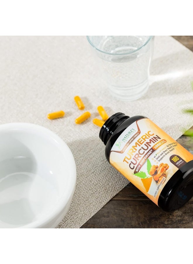 Nature's Nutrition - Turmeric Curcumin with BioPerine 95% Curcuminoids 1950mg with Black Pepper for Best Absorption, Made in USA, Most Powerful Joint Support, Turmeric Supplement Pills by Natures Nutrition - 180 Capsules - Image 1