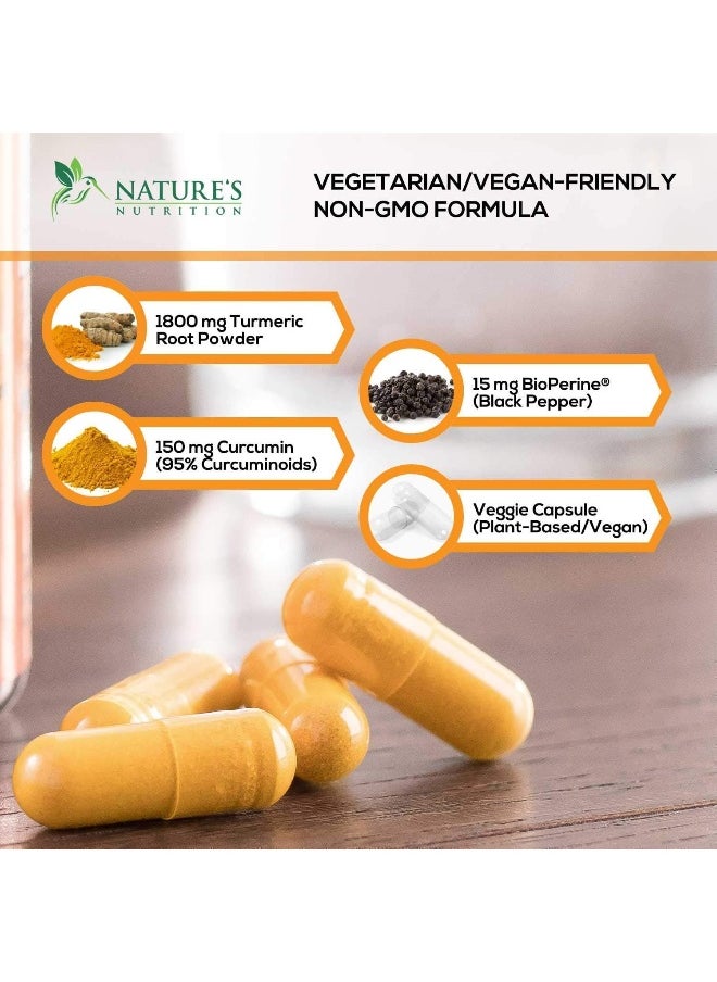 Nature's Nutrition - Turmeric Curcumin with BioPerine 95% Curcuminoids 1950mg with Black Pepper for Best Absorption, Made in USA, Most Powerful Joint Support, Turmeric Supplement Pills by Natures Nutrition - 180 Capsules - Image 1