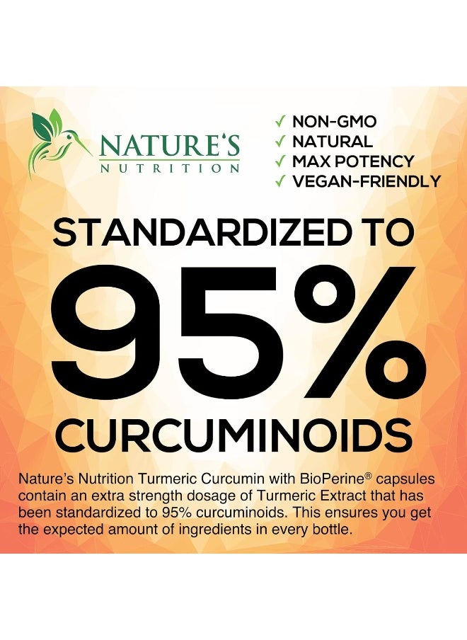 Nature's Nutrition - Turmeric Curcumin with BioPerine 95% Curcuminoids 1950mg with Black Pepper for Best Absorption, Made in USA, Most Powerful Joint Support, Turmeric Supplement Pills by Natures Nutrition - 180 Capsules - Image 1