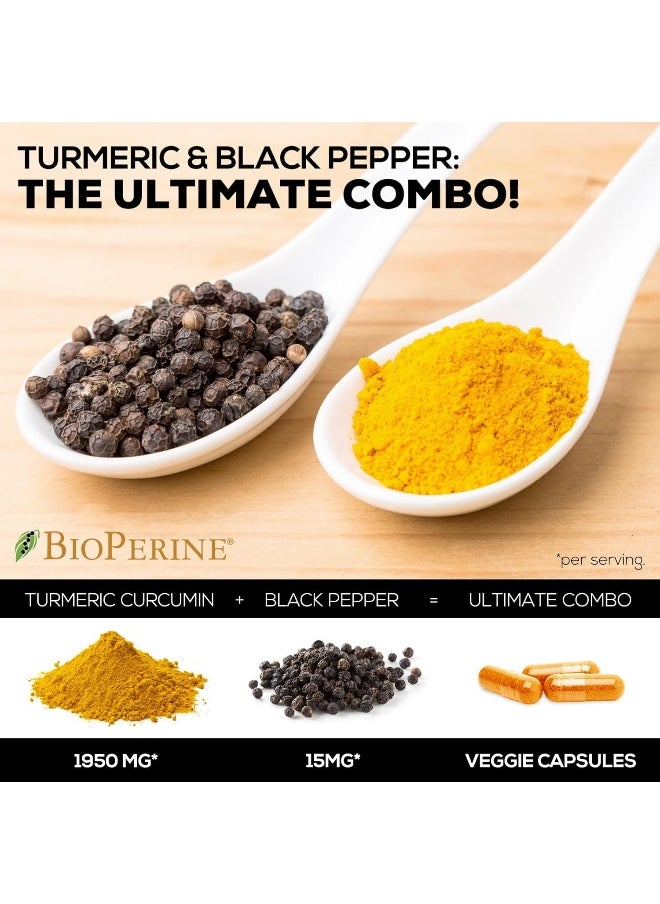 Nature's Nutrition - Turmeric Curcumin with BioPerine 95% Curcuminoids 1950mg with Black Pepper for Best Absorption, Made in USA, Most Powerful Joint Support, Turmeric Supplement Pills by Natures Nutrition - 180 Capsules - Image 1