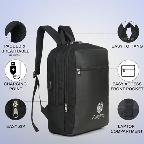 Kaaytee Zephyr Backpack Bag with 15.6 Inch Laptop Compartment, USB Charging Port & Organizer Pocket for Men Women Boys Girls- (Black) - Image 2