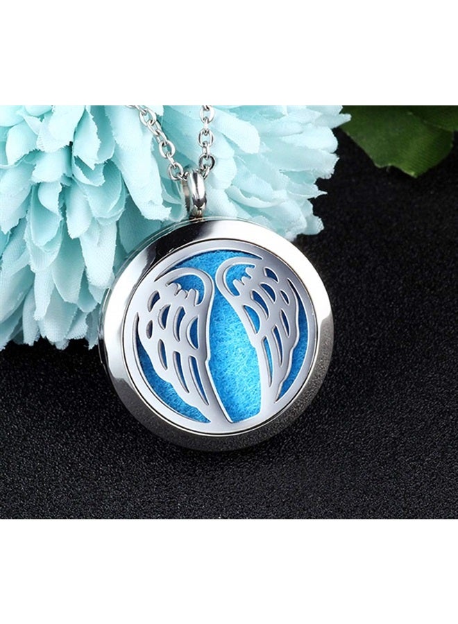 Aromatherapy Essential Oil Diffuser Necklace Angel Wings Pattern Stainless Steel Locket Pendant