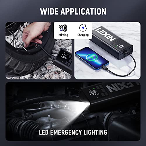 LEXIN P5 Tire Inflator Portable Air Compressor, 150PSI Electric Air Pump for Car Tires, w/Pressure Gauge&LED Light, 5000mAh Cordless Smart Pump for Car/Motorcycle/Bike/Bicycle/Scooter/Ball, Alloy - Image 5