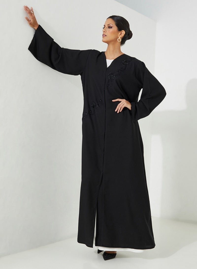 Rosette Abaya Abaya with Black embroidery & wide sleeves - Image 3