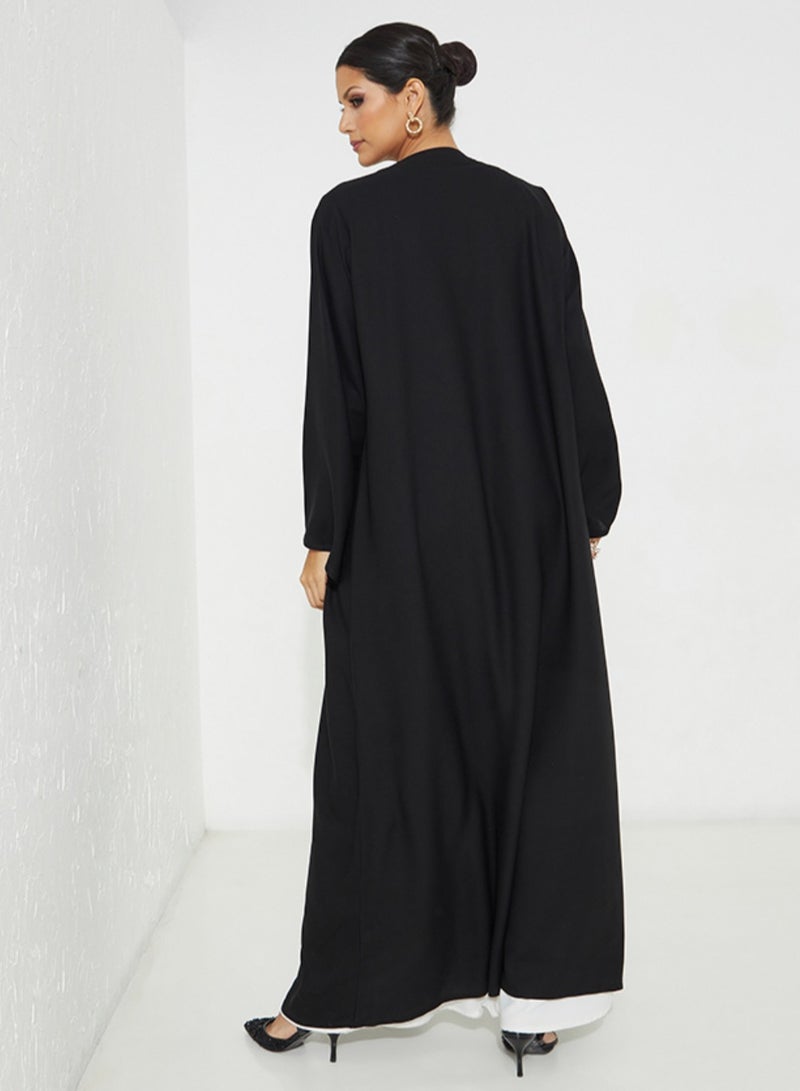 Rosette Abaya Abaya with Black embroidery & wide sleeves - Image 4