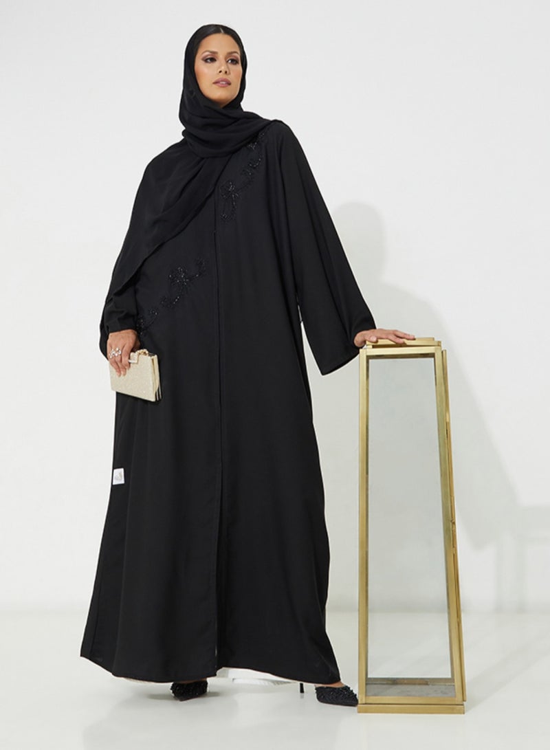 Rosette Abaya Abaya with Black embroidery & wide sleeves - Image 1