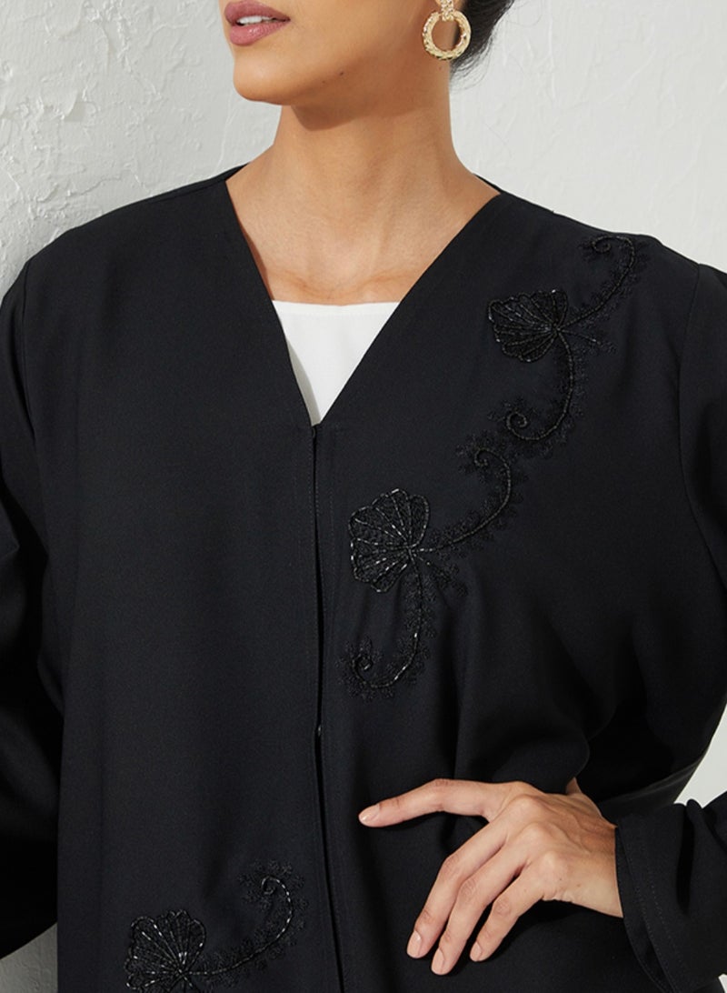 Rosette Abaya Abaya with Black embroidery & wide sleeves - Image 2